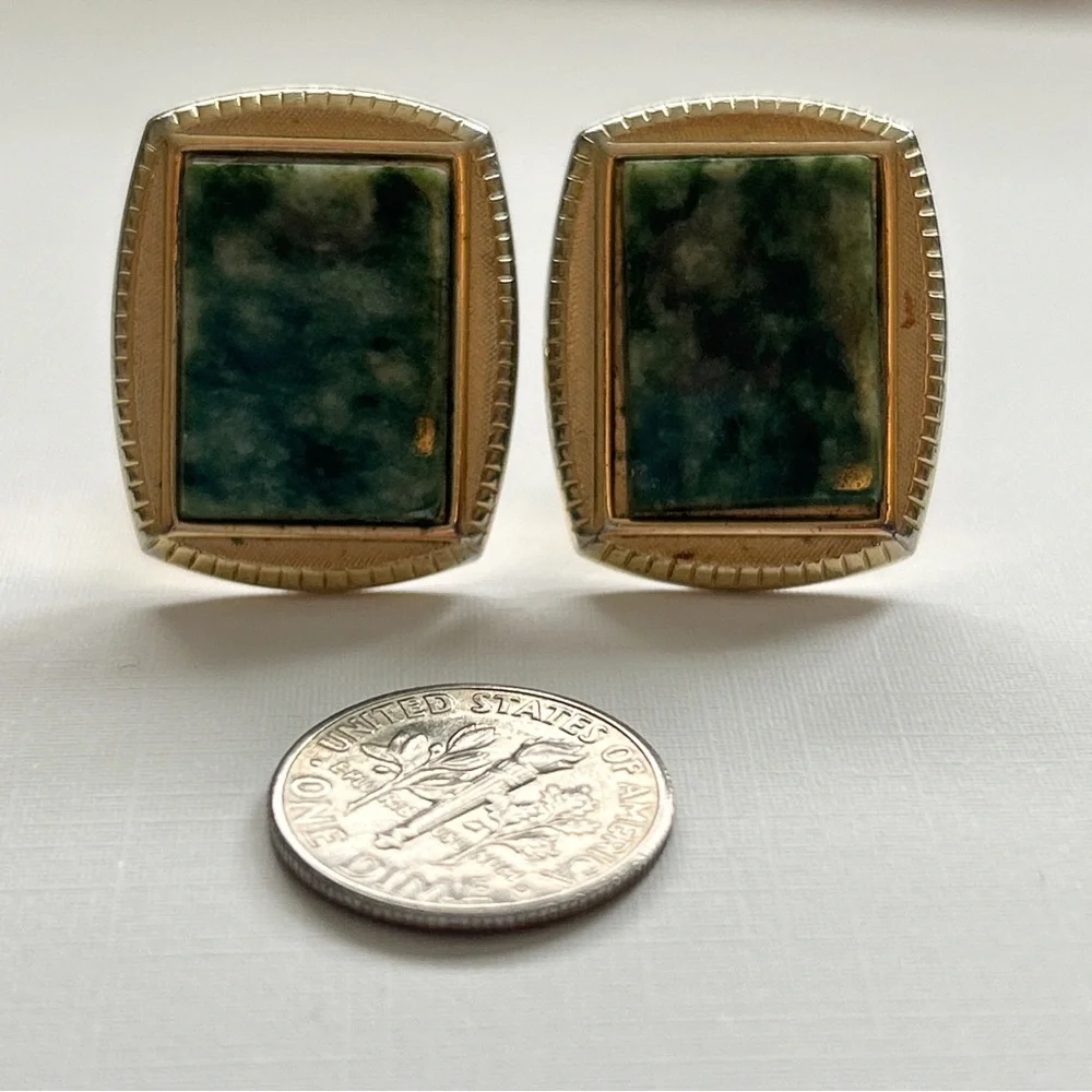 Vintage Jade Cuff Links Bonus Tie Tack